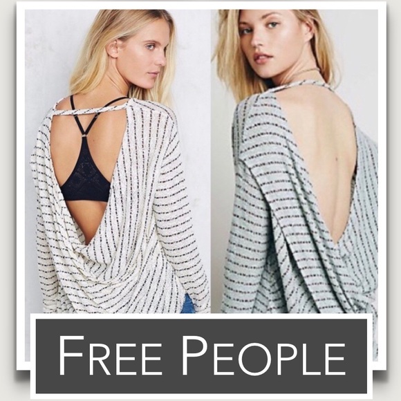 Free People Open-Back Sweater NWOT White with Black Stripes - Picture 2 of 8